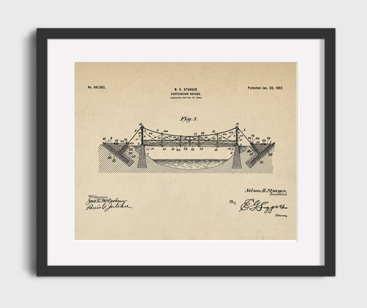 Suspension Bridge - 1902 Patent - 16x20 Gallery Frame
