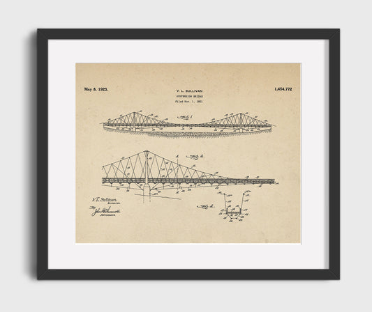 Suspension Bridge - 1923 Patent - 16x20 Gallery Frame