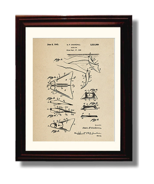 Patent Print - Swim Fin - Owen P. Churchill - 1943 - Patent 2321009 Patent Wall Art