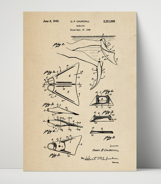 Swim Fin - 1943 Patent - 16x20 Unframed Print