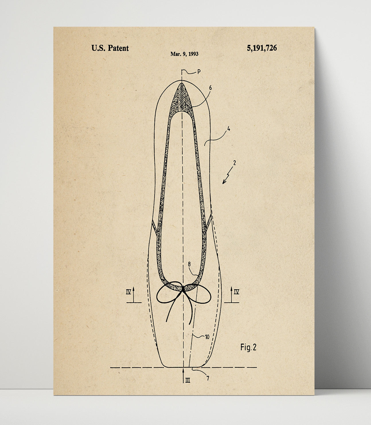 Patent Print - Swim Fin - Unknown Inventor - 1993 - Patent 5191726 Patent Wall Art