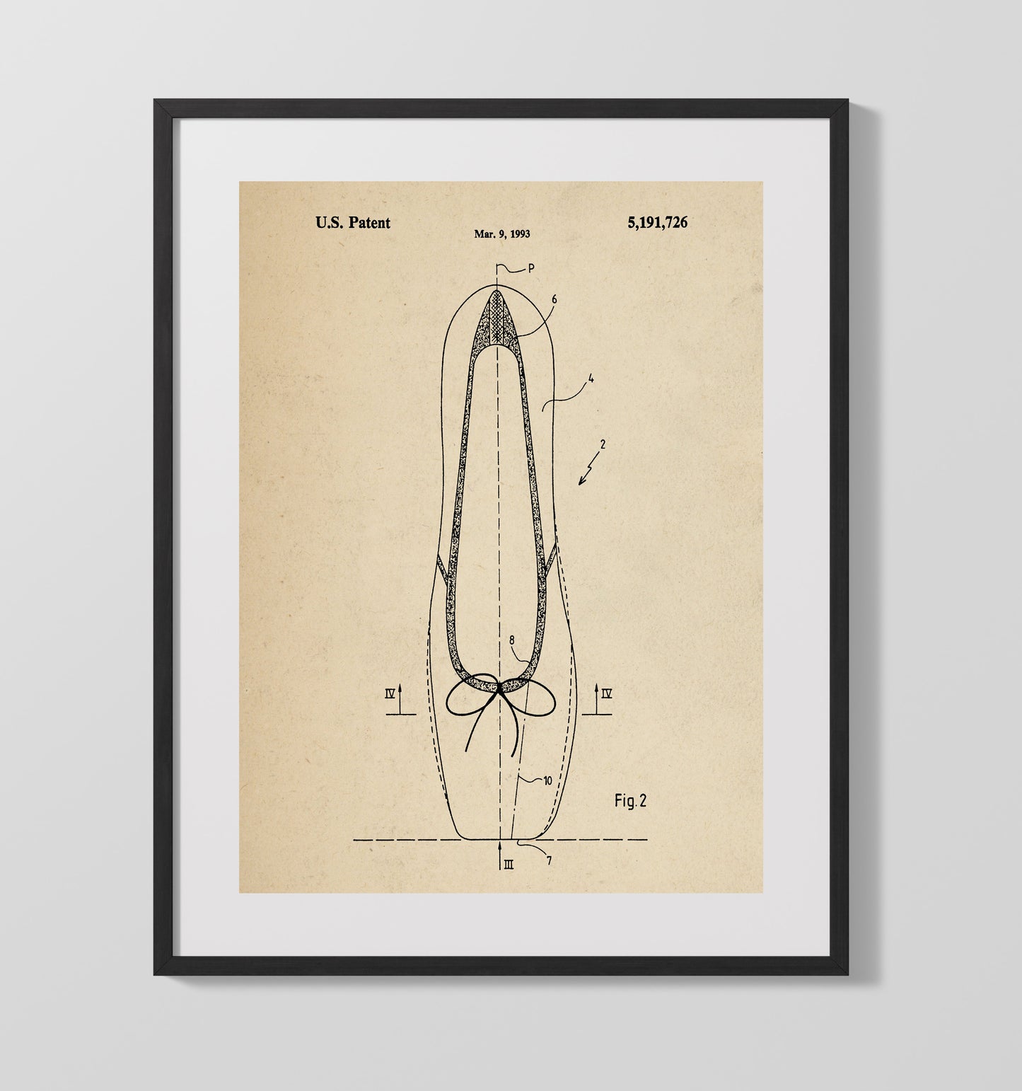 Patent Print - Swim Fin - Unknown Inventor - 1993 - Patent 5191726 Patent Wall Art