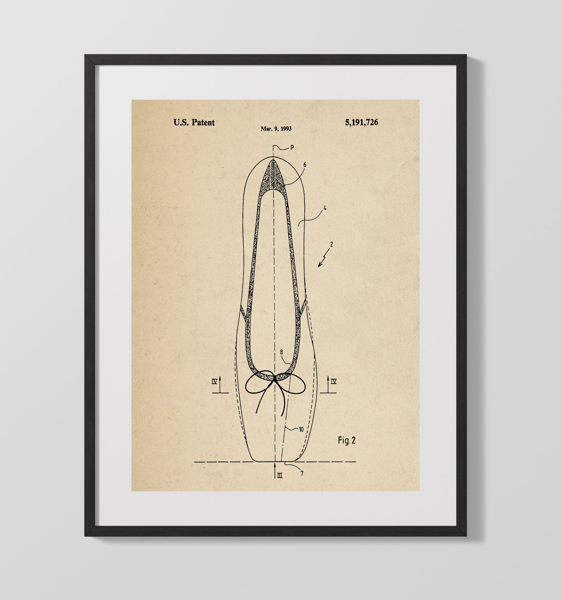 Patent Print - Swim Fin - Unknown Inventor - 1993 - Patent 5191726 Patent Wall Art
