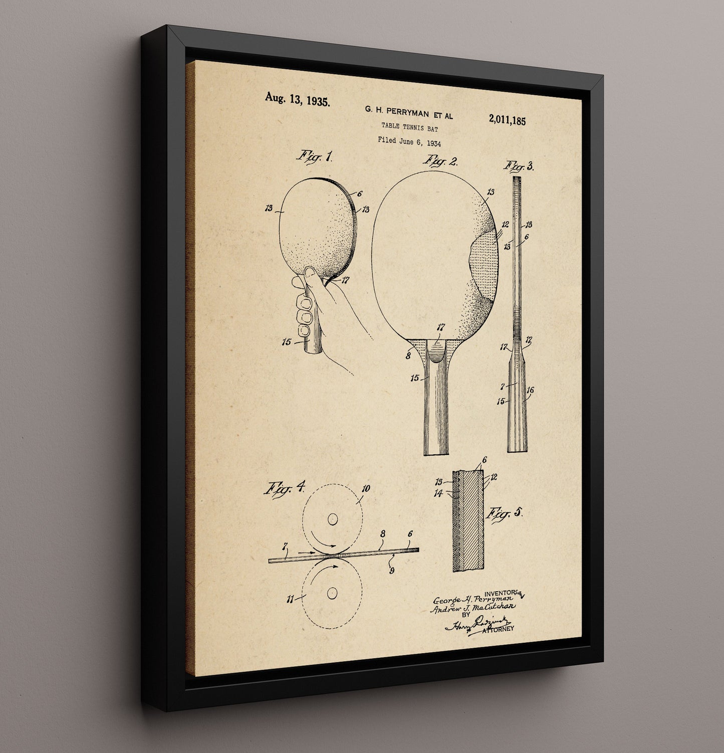 Patent Print - Table Tennis Bat - G H Perryman Et Al - 1935 - Patent 2011185 Patent Wall Art