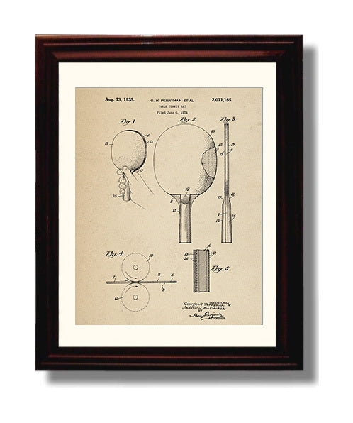 Patent Print - Table Tennis Bat - G H Perryman Et Al - 1935 - Patent 2011185 Patent Wall Art