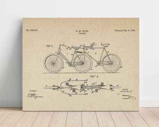 Tandem Bicycle - 1898 Patent - 16x20 Unframed Print