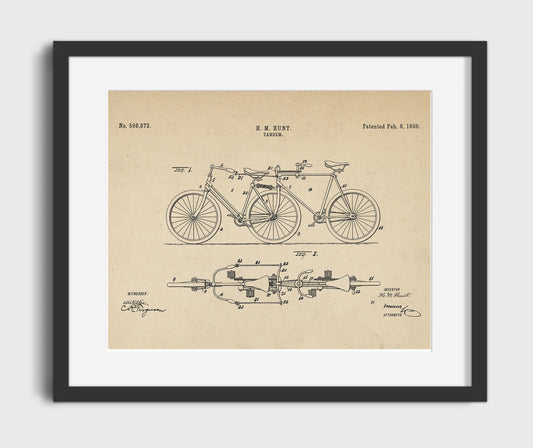 Tandem Bicycle - 1898 Patent - 16x20 Gallery Frame