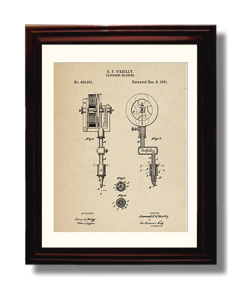 Patent Print - Tattooing Machine - S. F. Oreilly - 1891 - Patent 464801 Patent Wall Art