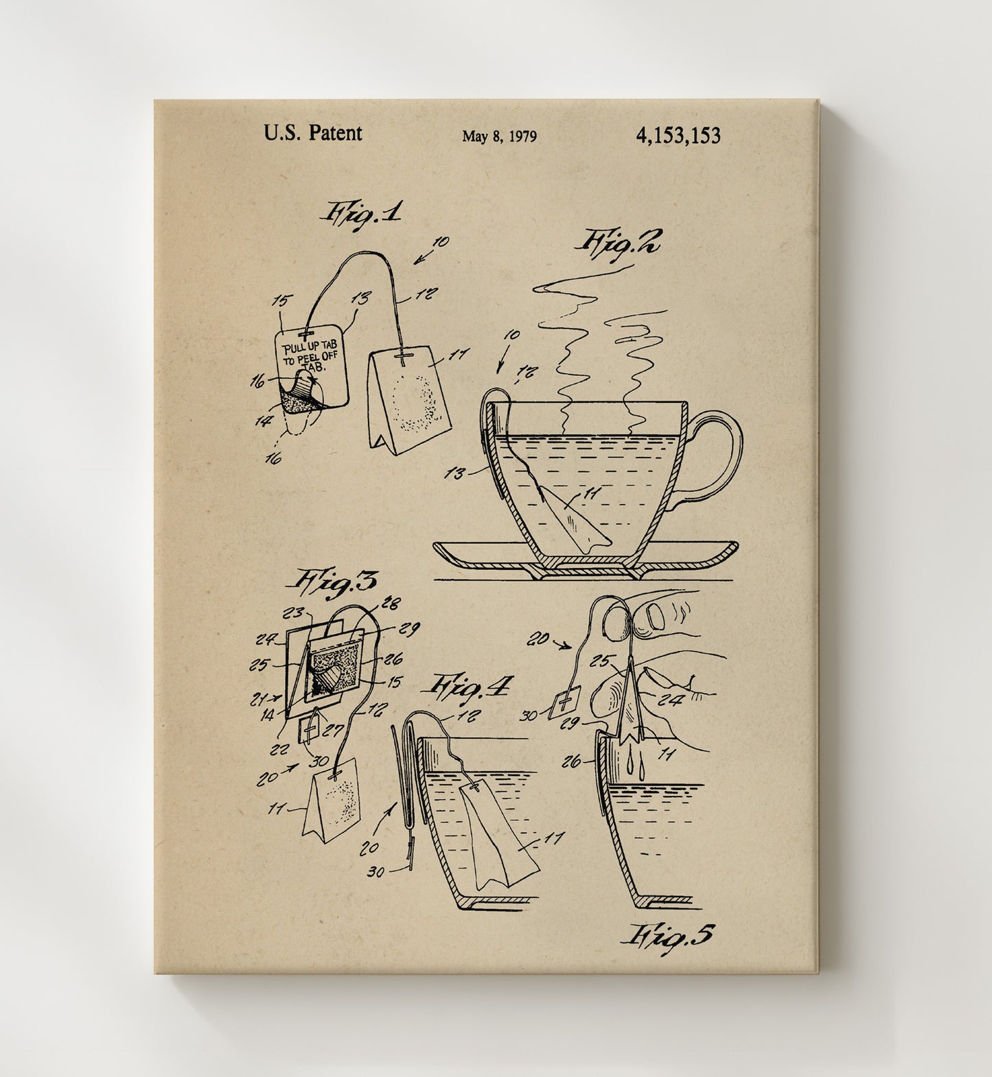 Patent Print - Tea Bag Holder - Unknown Inventor - 1979 - Patent 4153153 Patent Wall Art