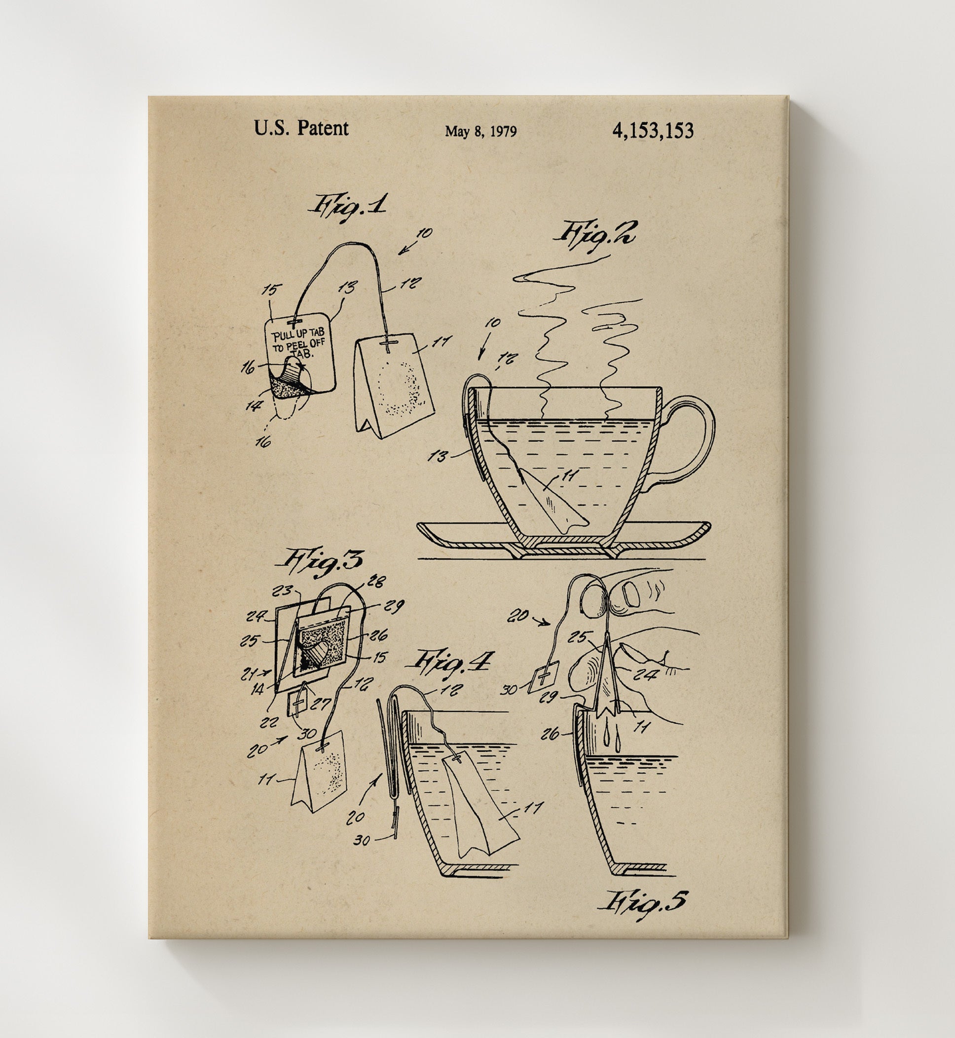 Patent Print - Tea Bag Holder - Unknown Inventor - 1979 - Patent 4153153 Patent Wall Art
