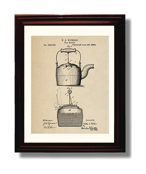 Patent Print - Tea Kettle - W.S. Withers - 1880 - Patent 229512 Patent Wall Art