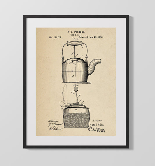 Tea Kettle - 1880 Patent - 16x20 Gallery Frame