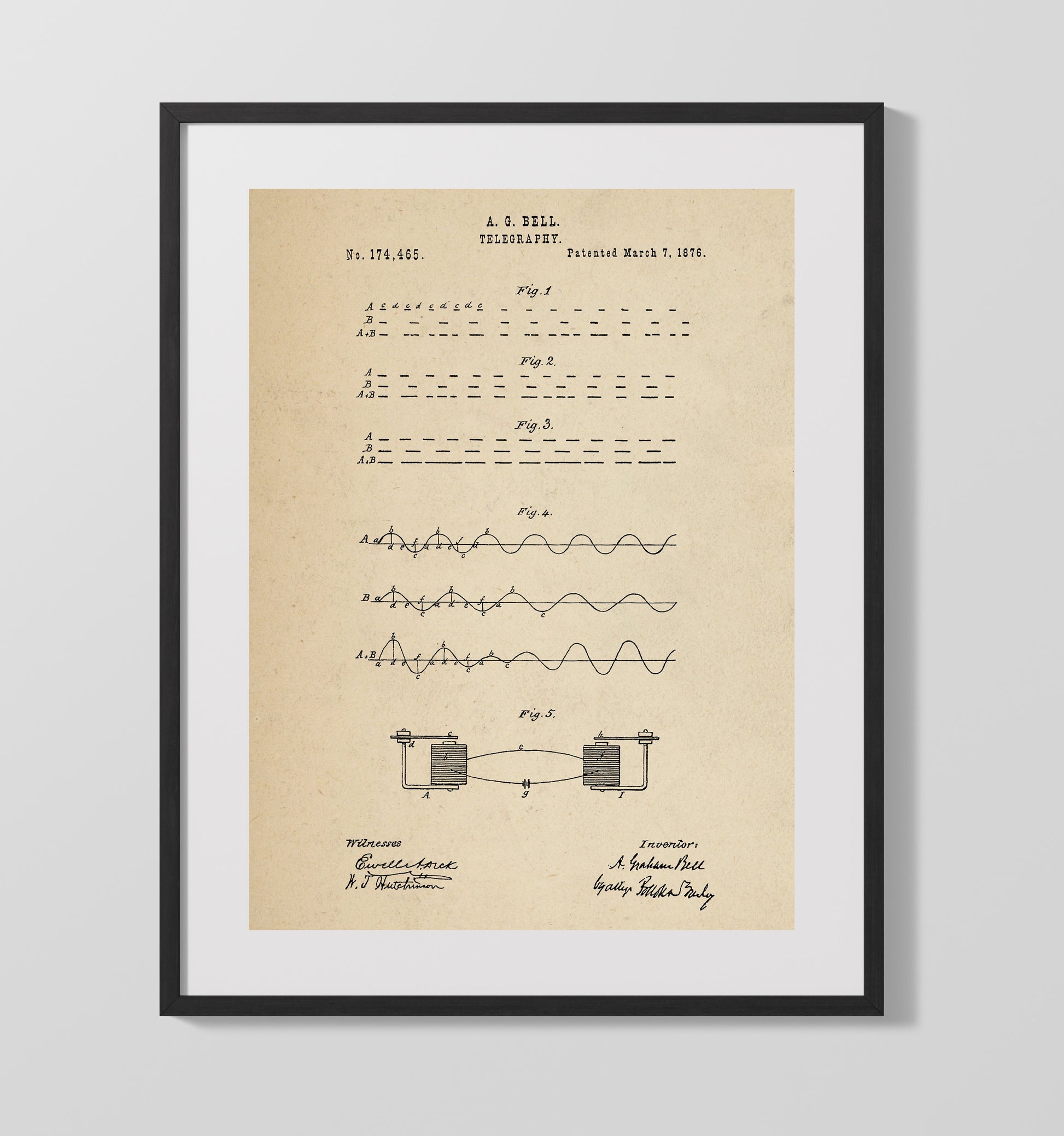 Patent Print - Telegraphy - Alexander Graham Bell - 1876 - Patent 174465 Patent Wall Art