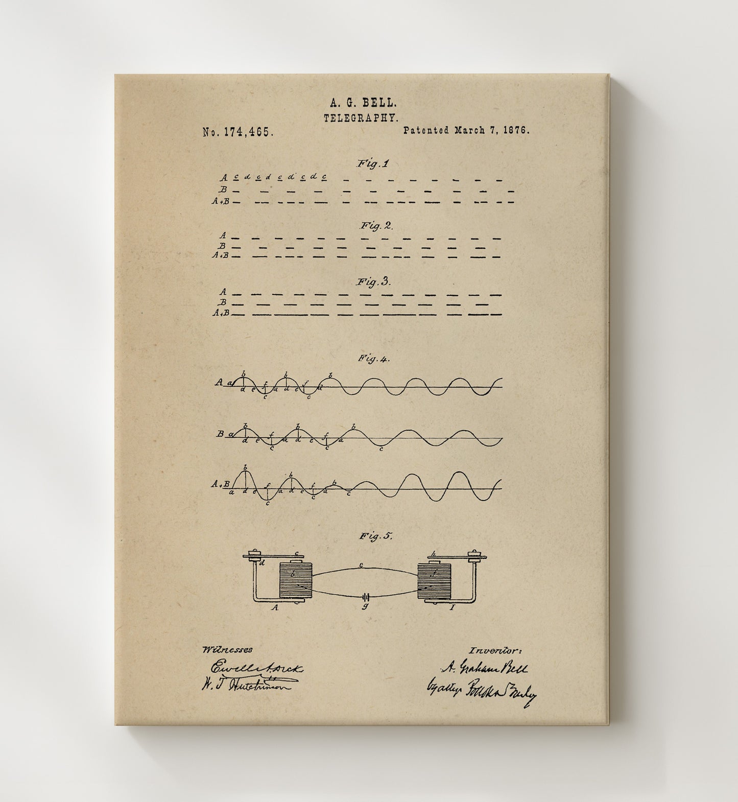 Patent Print - Telegraphy - Alexander Graham Bell - 1876 - Patent 174465 Patent Wall Art