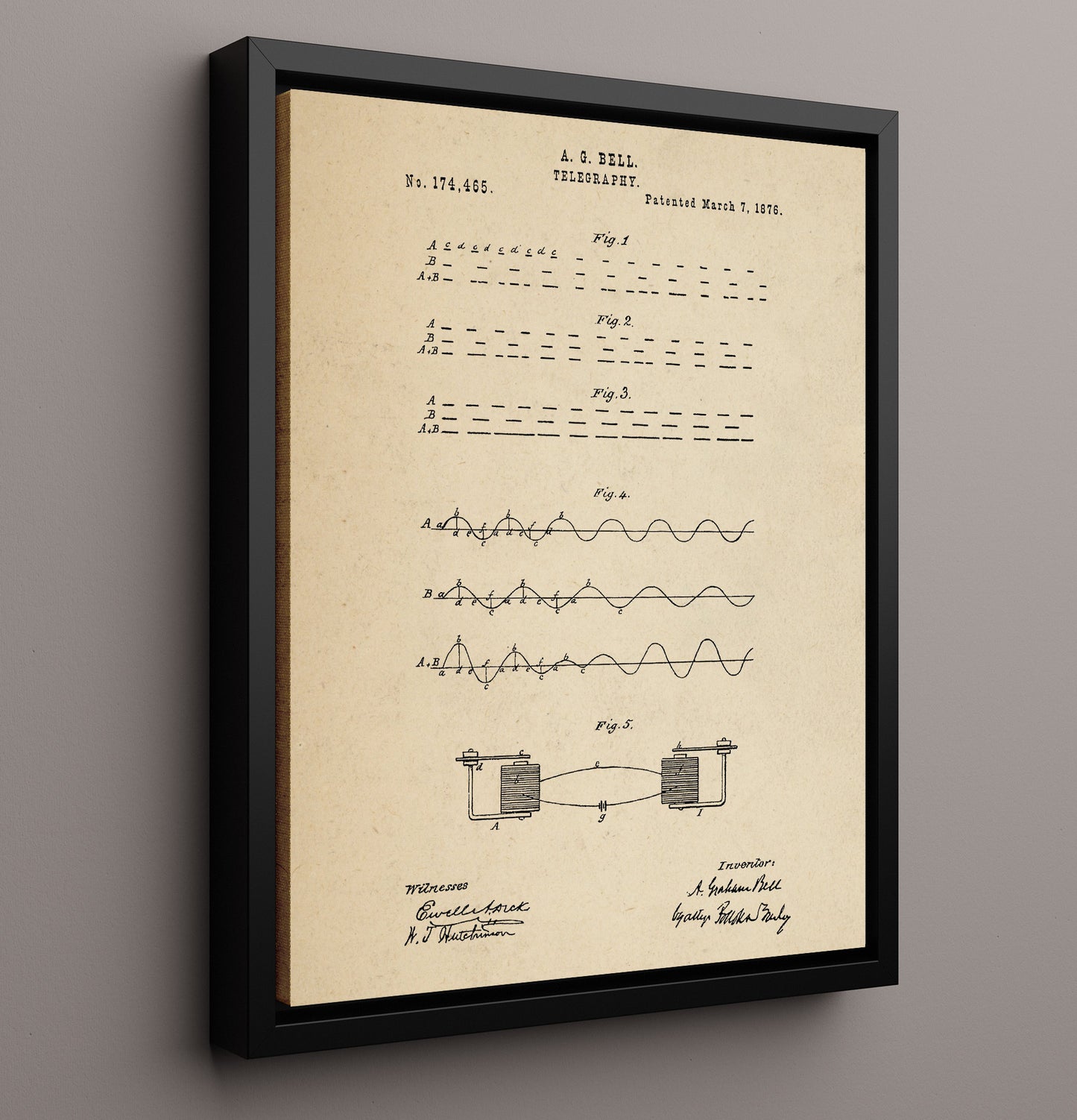 Patent Print - Telegraphy - Alexander Graham Bell - 1876 - Patent 174465 Patent Wall Art