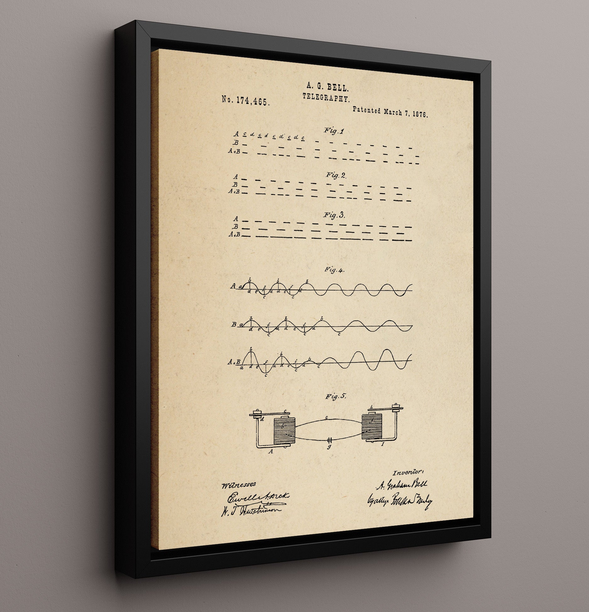 Patent Print - Telegraphy - Alexander Graham Bell - 1876 - Patent 174465 Patent Wall Art