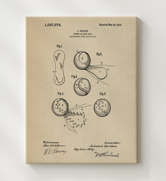 Tennis Ball 1914 patent print wall art 8x10 Canvas