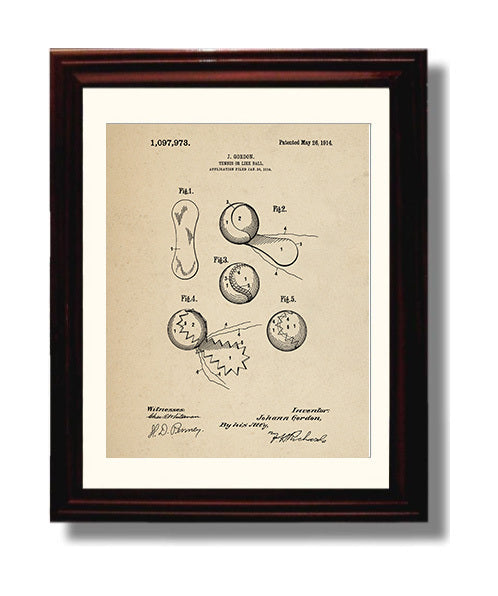 Patent Print - Tennis Ball - J Gordon - 1914 - Patent 1097973 Patent Wall Art
