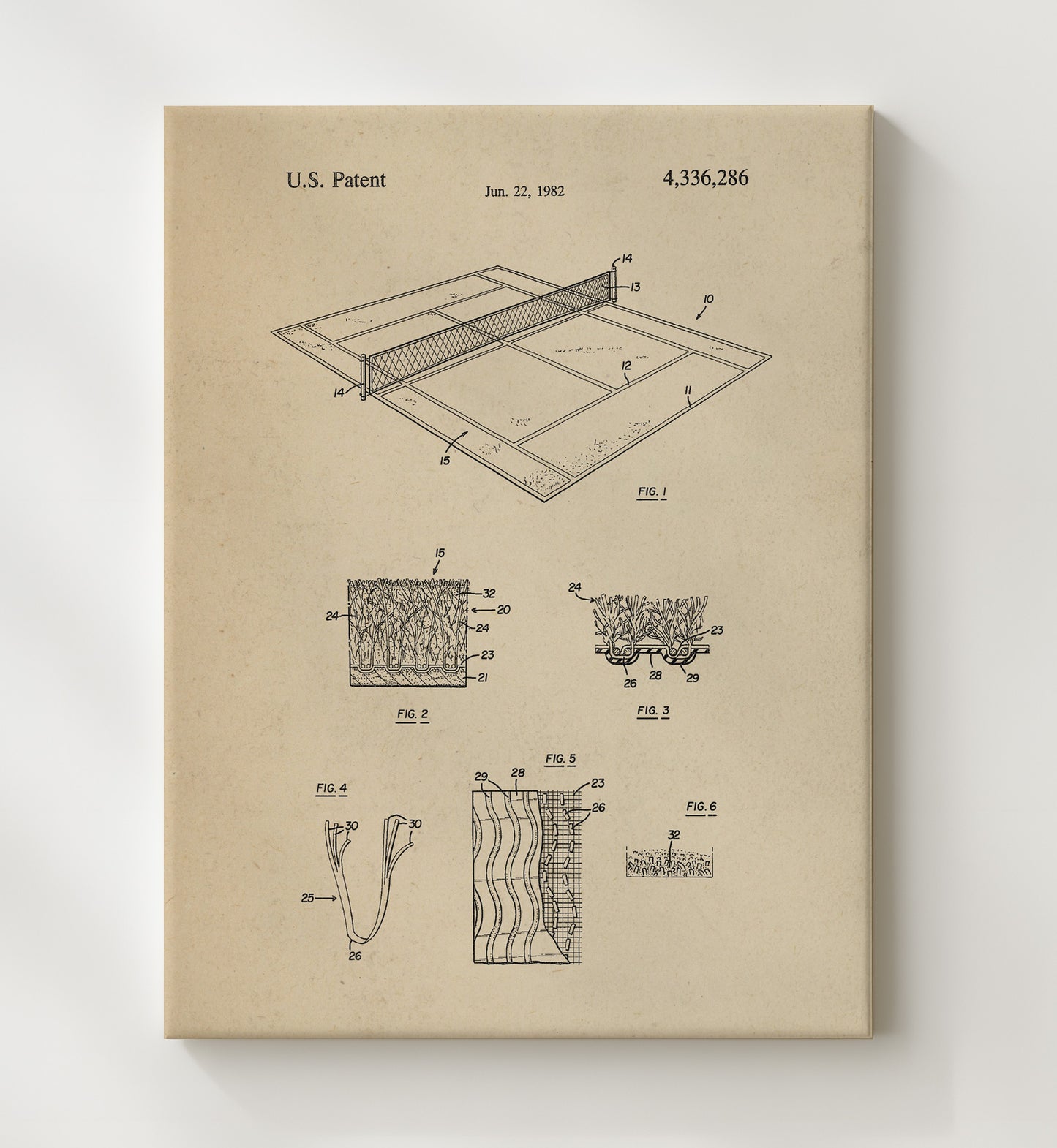 Patent Print - Tennis Court Surface - Unknown Inventor - 1982 - Patent 4336286 Patent Wall Art