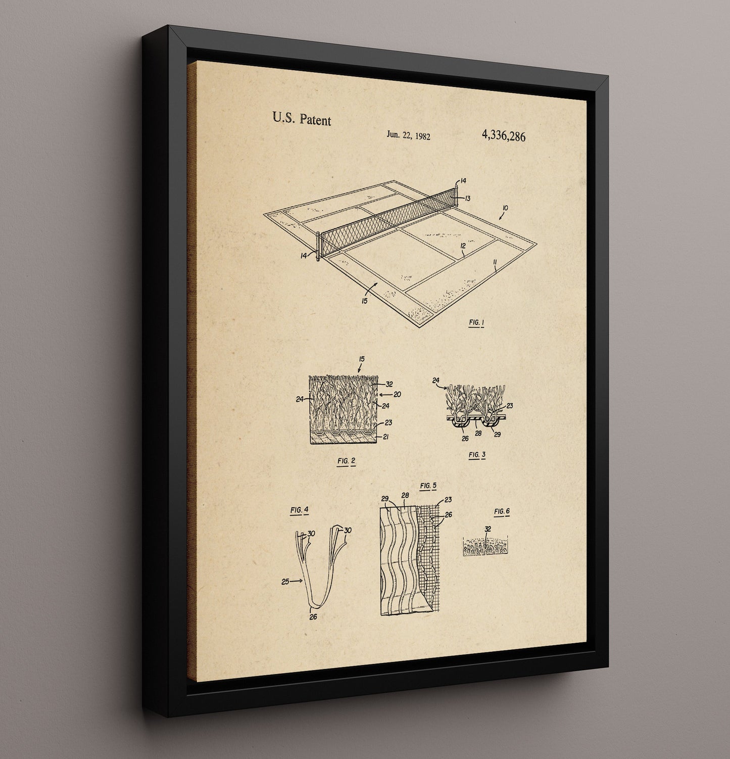 Patent Print - Tennis Court Surface - Unknown Inventor - 1982 - Patent 4336286 Patent Wall Art