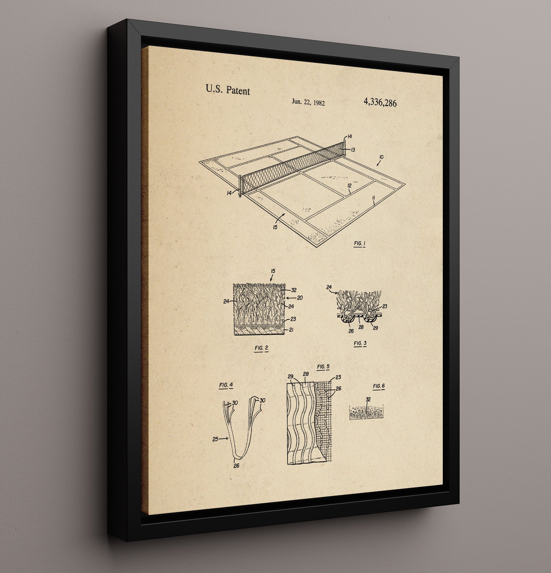 Patent Print - Tennis Court Surface - Unknown Inventor - 1982 - Patent 4336286 Patent Wall Art