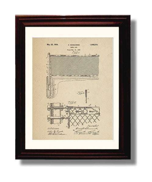 Patent Print - Tennis Net - C Dunscombe - 1934 - Patent 1959574 Patent Wall Art