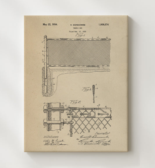 Tennis Net 1934 patent print wall art 8x10 Canvas