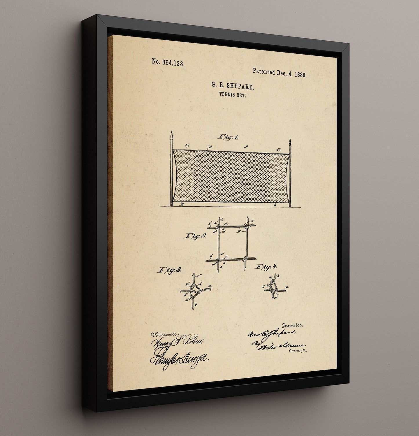 Patent Print - Tennis Net - G E Shepard - 1888 - Patent 394138 Patent Wall Art