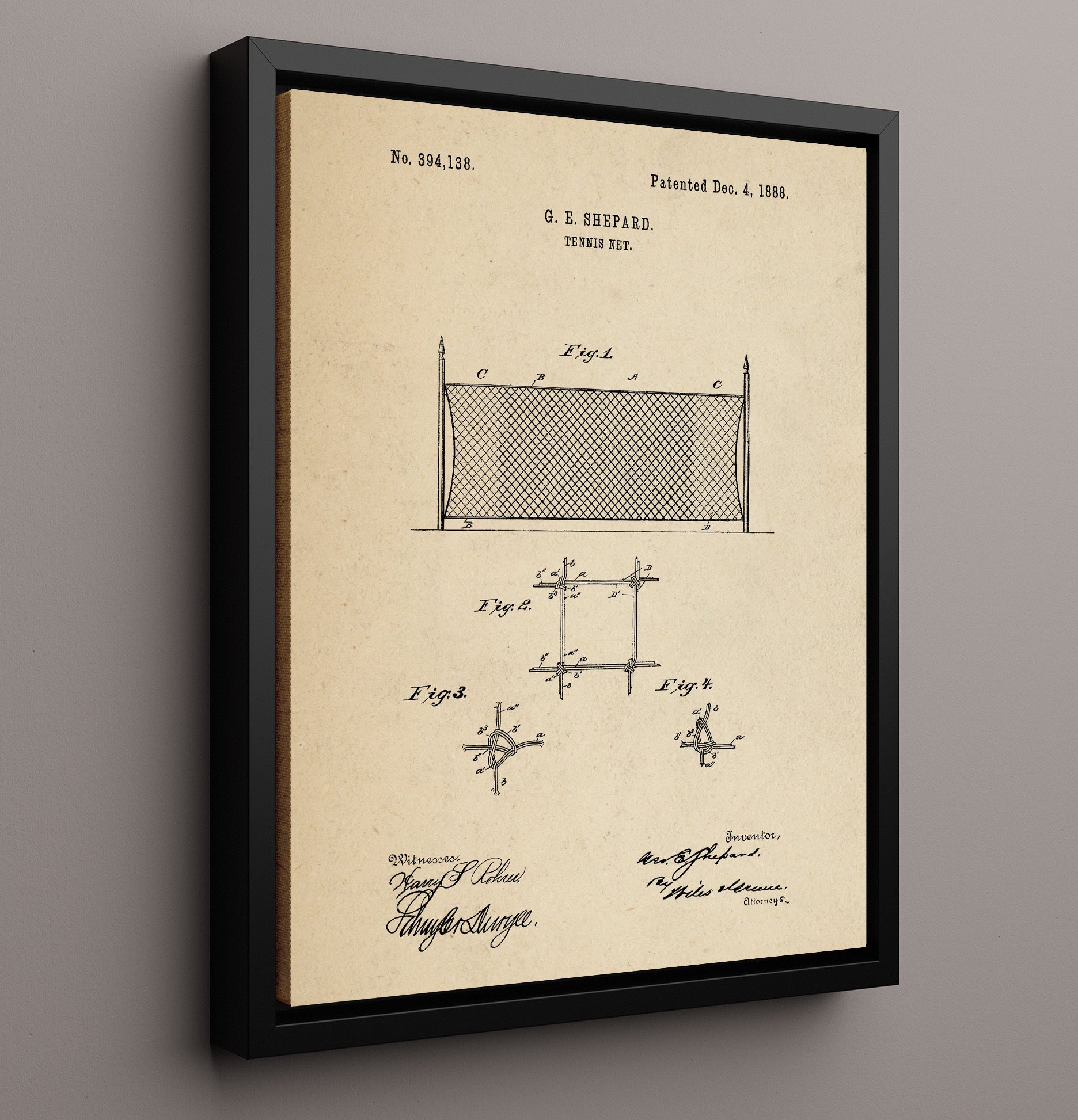 Patent Print - Tennis Net - G E Shepard - 1888 - Patent 394138 Patent Wall Art