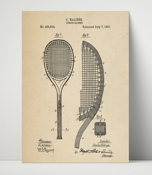 Tennis Racket - 1891 Patent - 16x20 Unframed Print