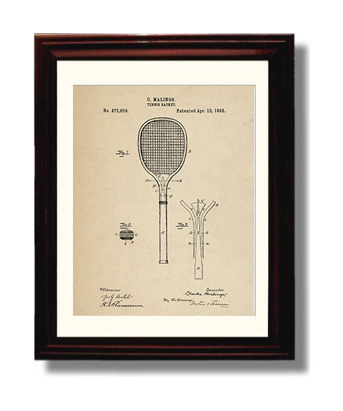 Patent Print - Tennis Racket - C Malings - 1892 - Patent 472659 Patent Wall Art