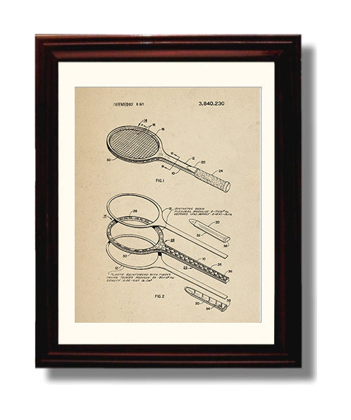 Patent Print - Tennis Racket - Unknown Inventor - 1974 - Patent 3840230 Patent Wall Art