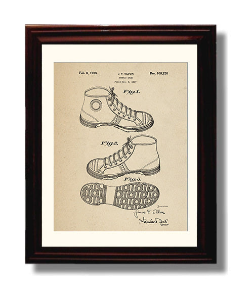 Patent Print - Tennis Shoe - J F Eldon - 1938 - Patent 108320 Patent Wall Art