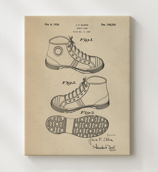 Tennis Shoe 1938 patent print wall art 8x10 Canvas