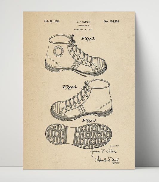 Tennis Shoe - 1938 Patent - 16x20 Unframed Print