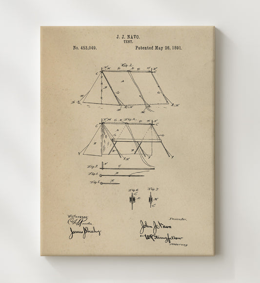 Tent Structure 1891 patent print wall art 8x10 Canvas