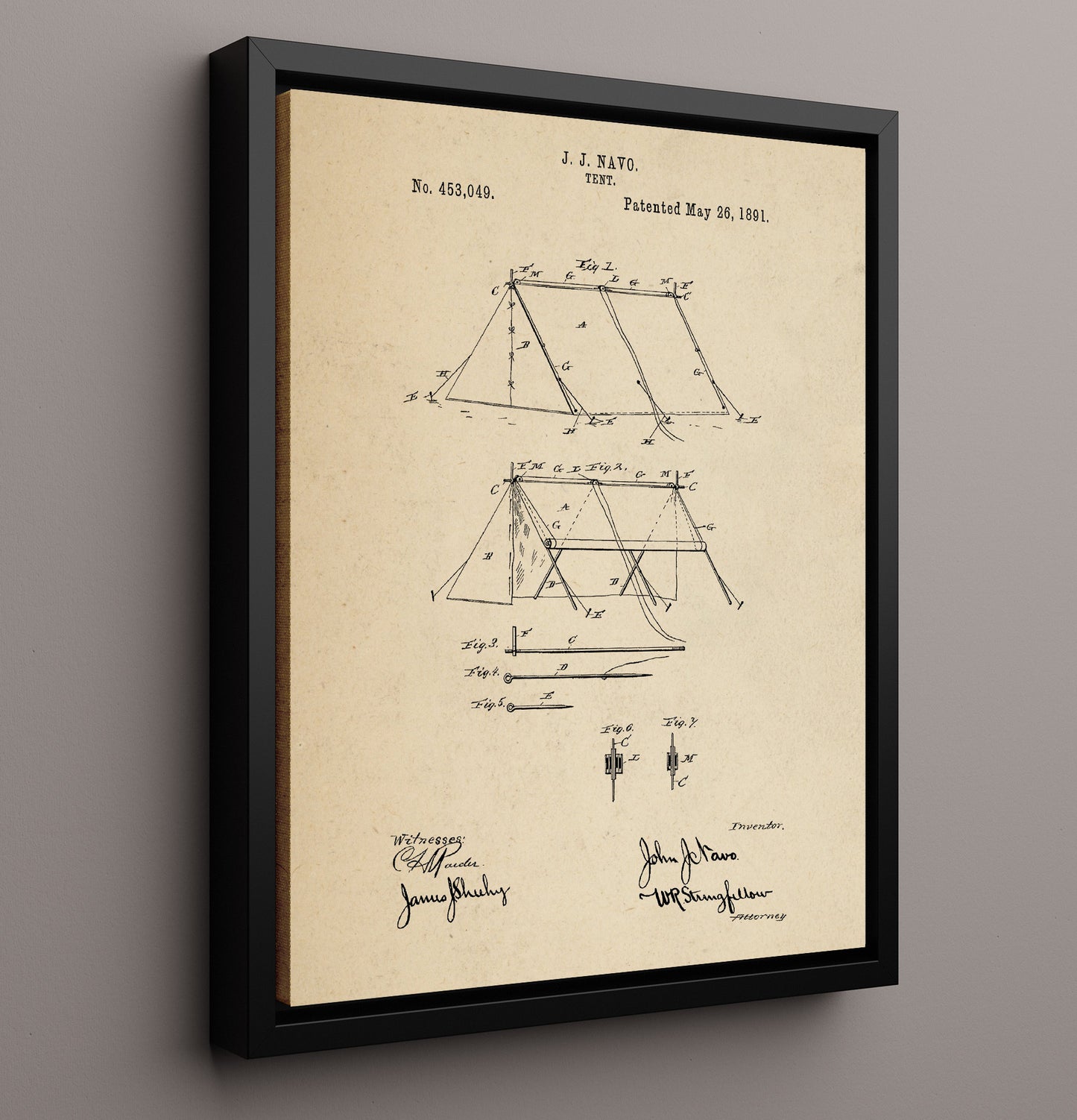 Patent Print - Tent Structure - J J Navo - 1891 - Patent 453049 Patent Wall Art