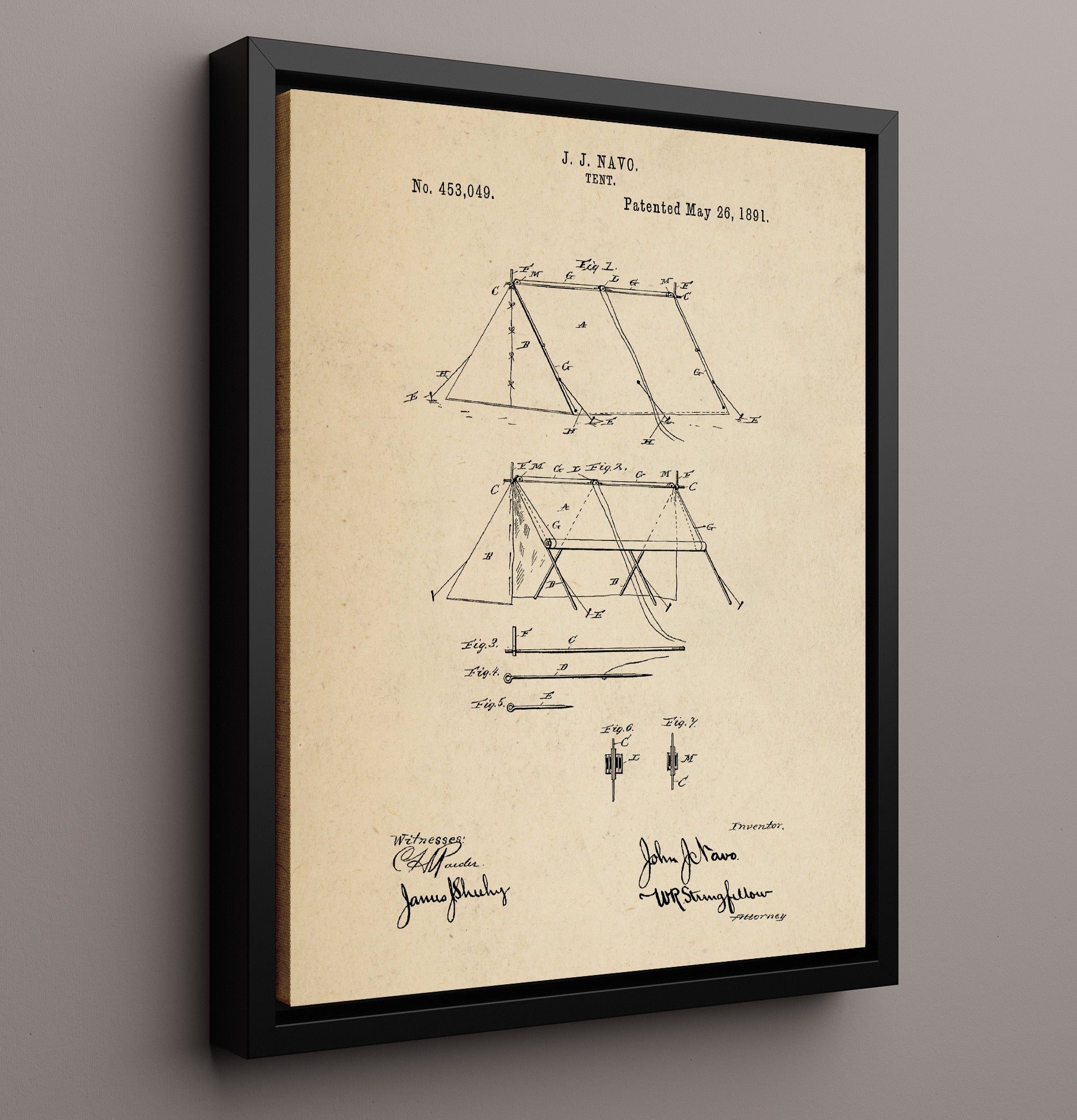 Patent Print - Tent Structure - J J Navo - 1891 - Patent 453049 Patent Wall Art