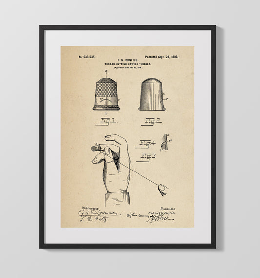 Thread Cutting Sewing Thimble - 1899 Patent - 16x20 Gallery Frame