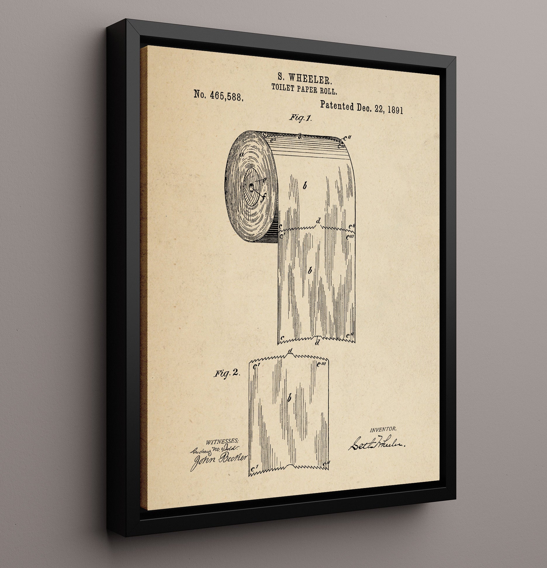 Patent Print - Toilet Paper Roll - Seth Wheeler - 1891 - Patent 465588 Patent Wall Art