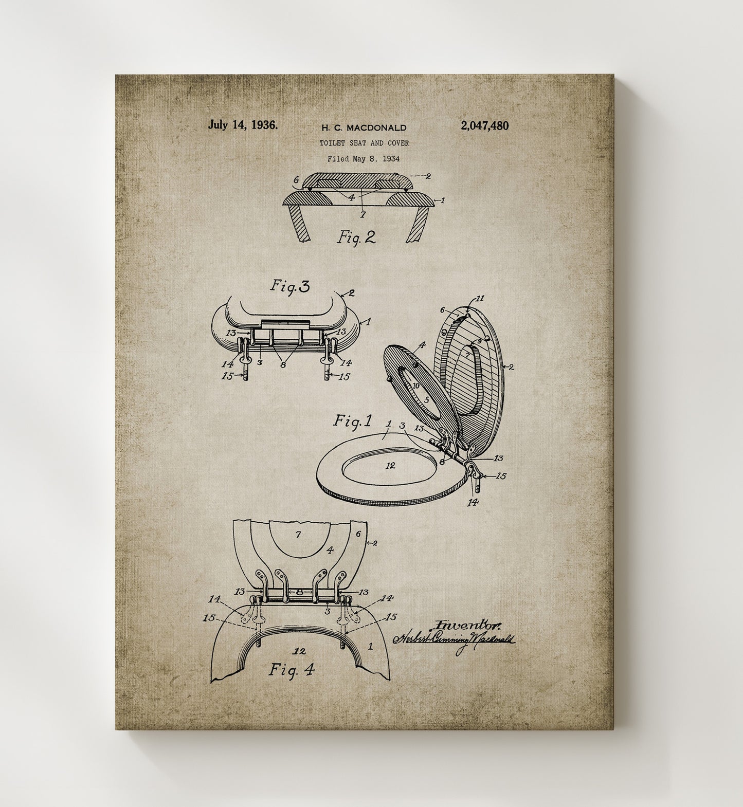 Patent Print - Toilet Seat - Patent 1936 Patent Wall Art