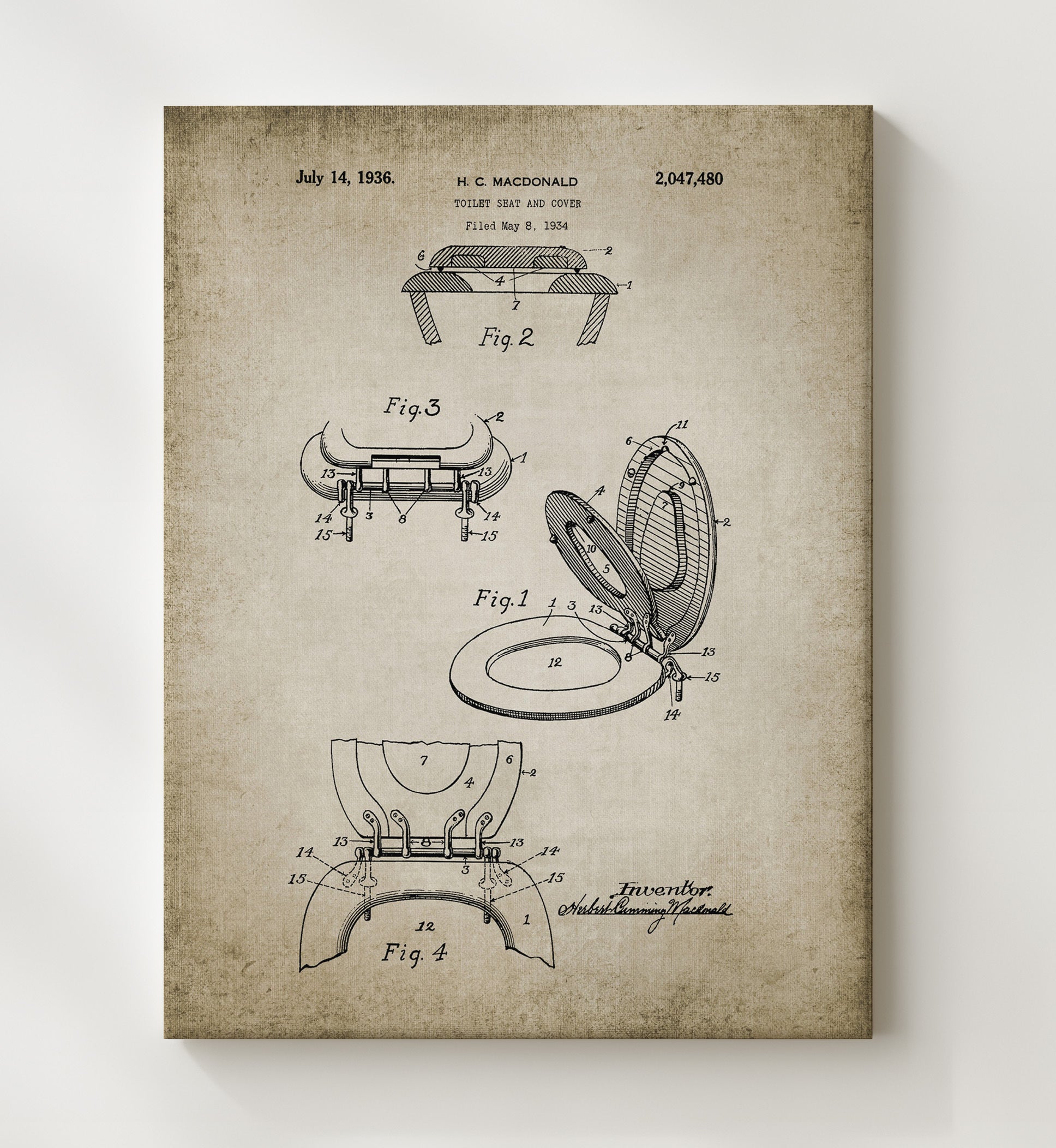 Patent Print - Toilet Seat - Patent 1936 Patent Wall Art
