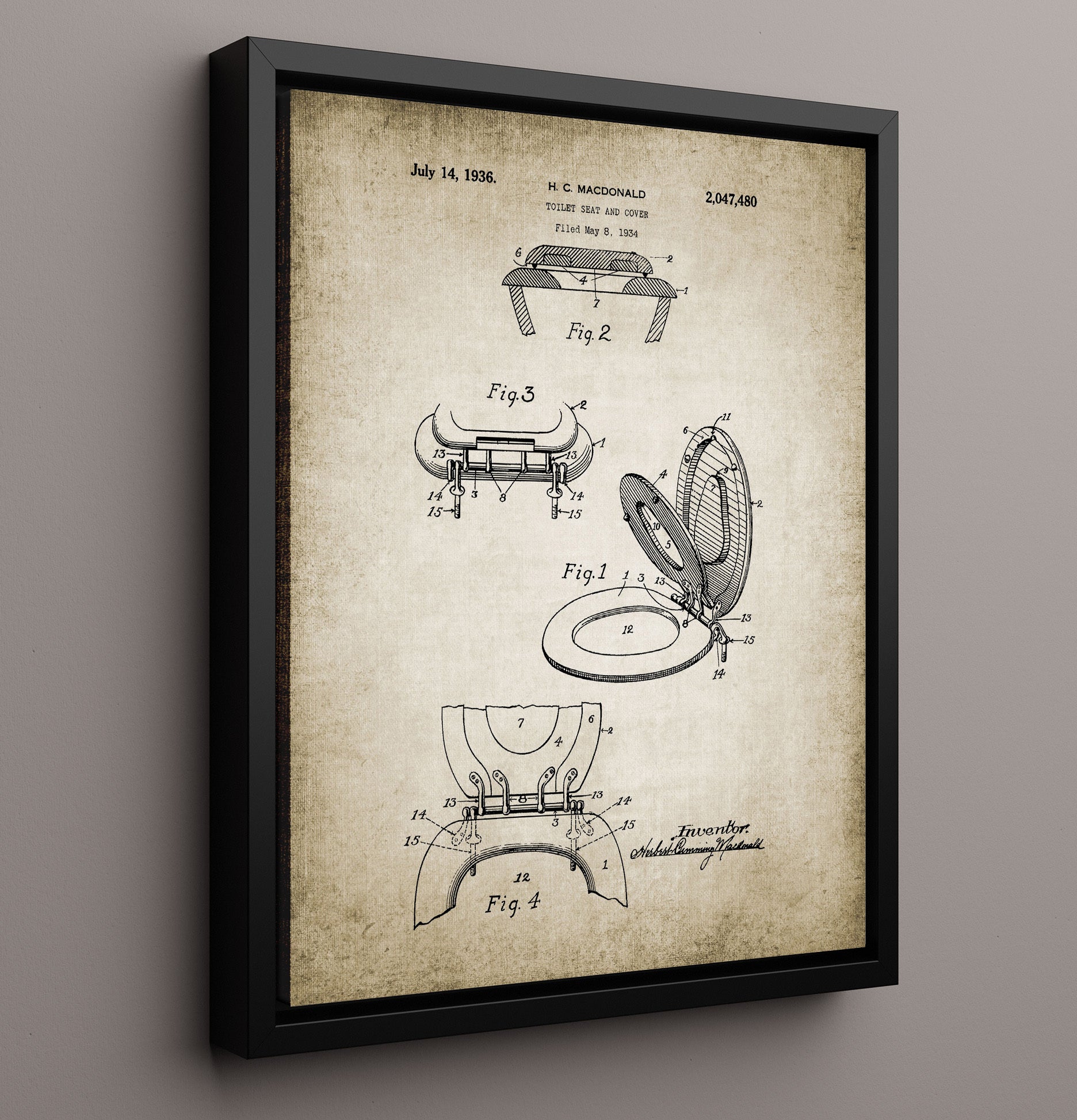 Patent Print - Toilet Seat - Patent 1936 Patent Wall Art