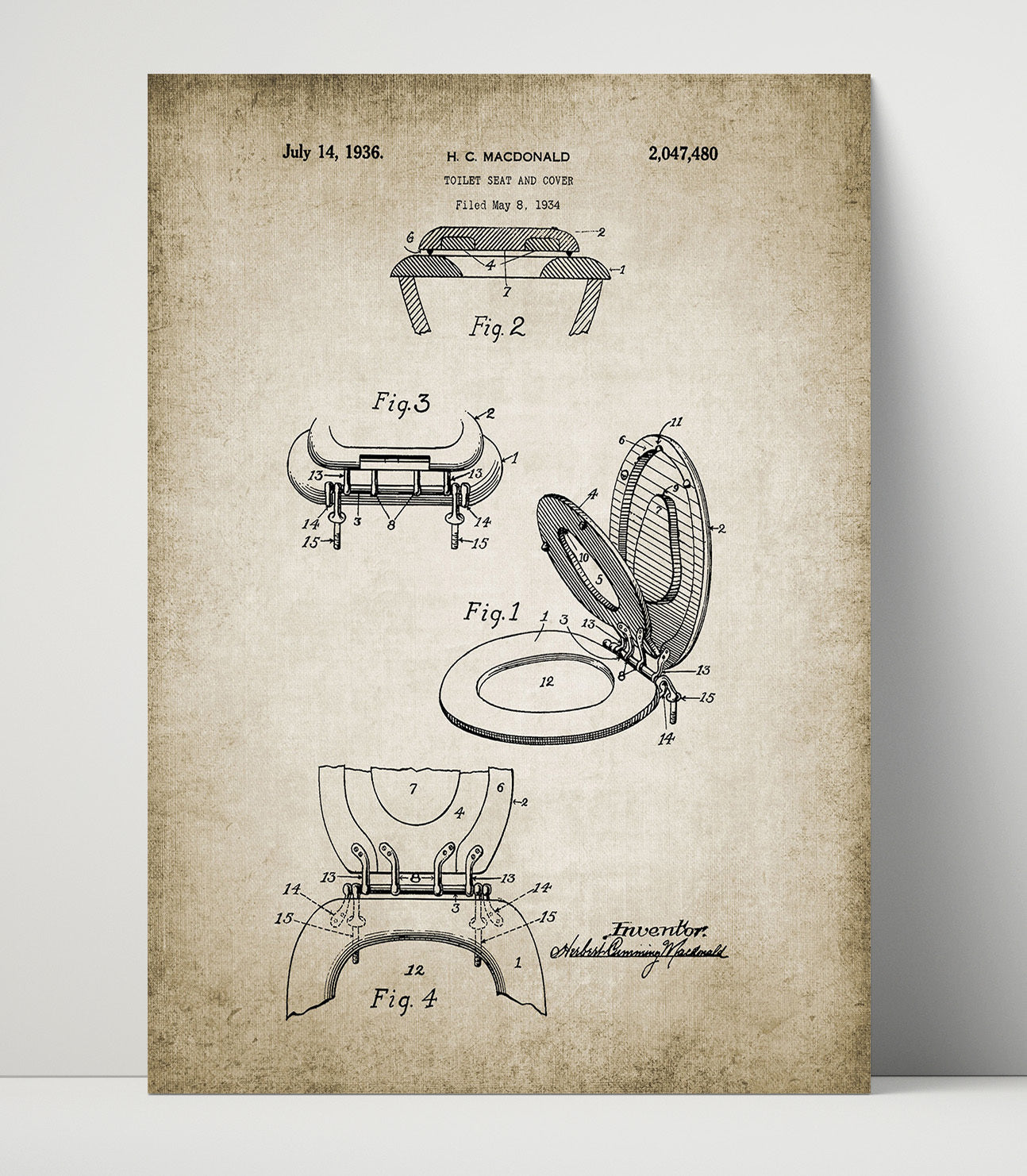 Patent Print - Toilet Seat - Patent 1936 Patent Wall Art