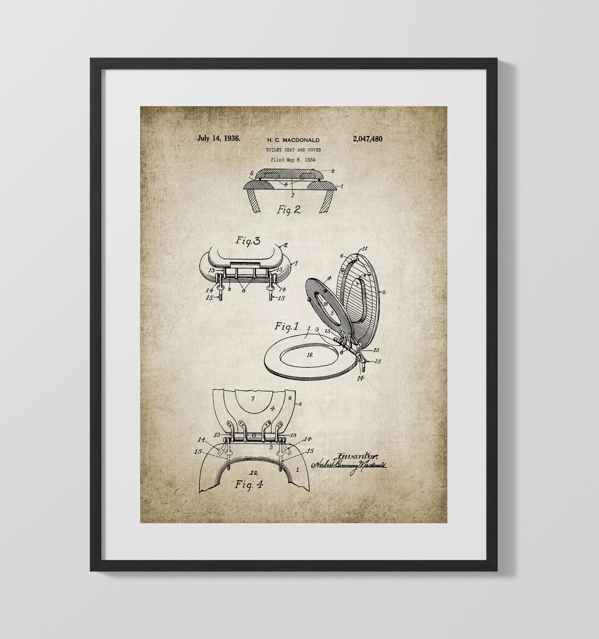 Patent Print - Toilet Seat - Patent 1936 Patent Wall Art