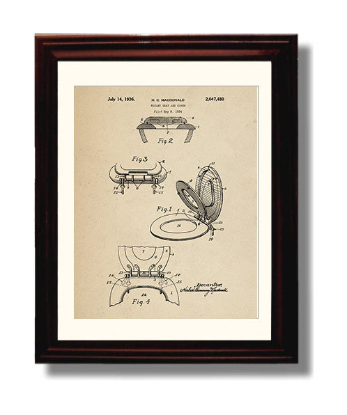 Patent Print - Toilet Seat And Cover - Herbert C Macdonald - 1936 - Patent 2047480 Patent Wall Art