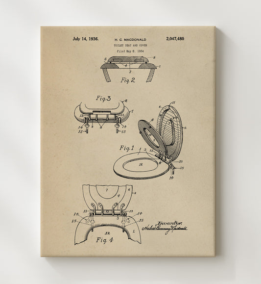 Toilet Seat And Cover 1936 patent print wall art 8x10 Canvas