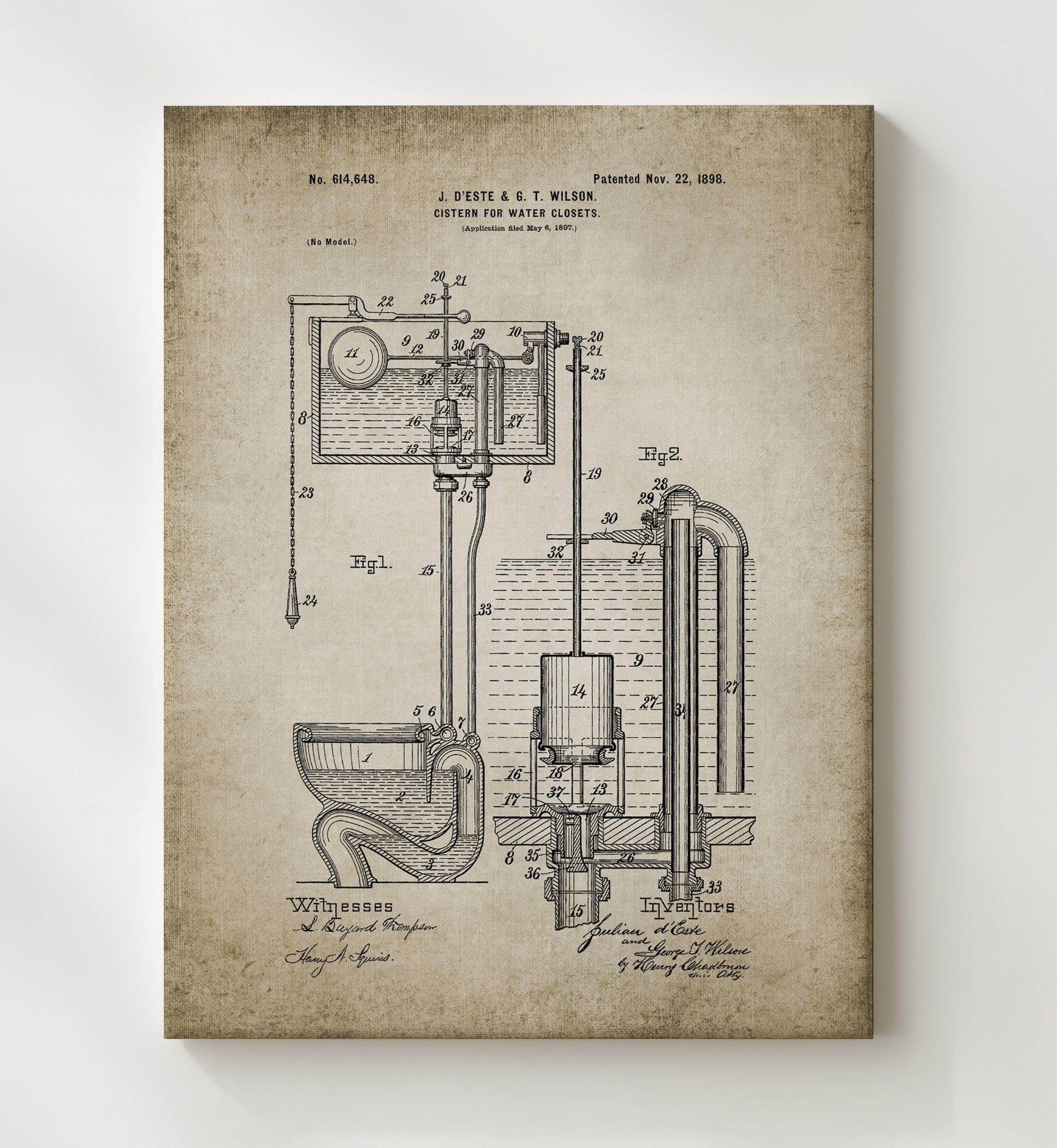 Patent Print - Toilet System - Water Closet Patent Patent Wall Art
