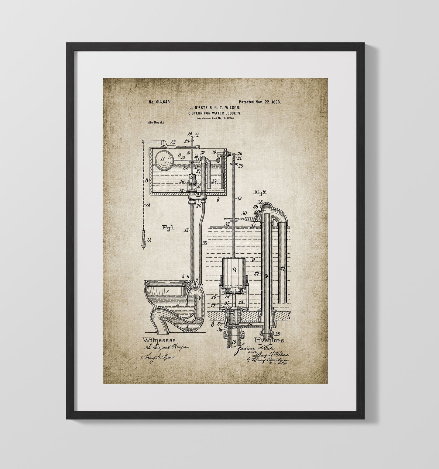 Patent Print - Toilet System - Water Closet Patent Patent Wall Art