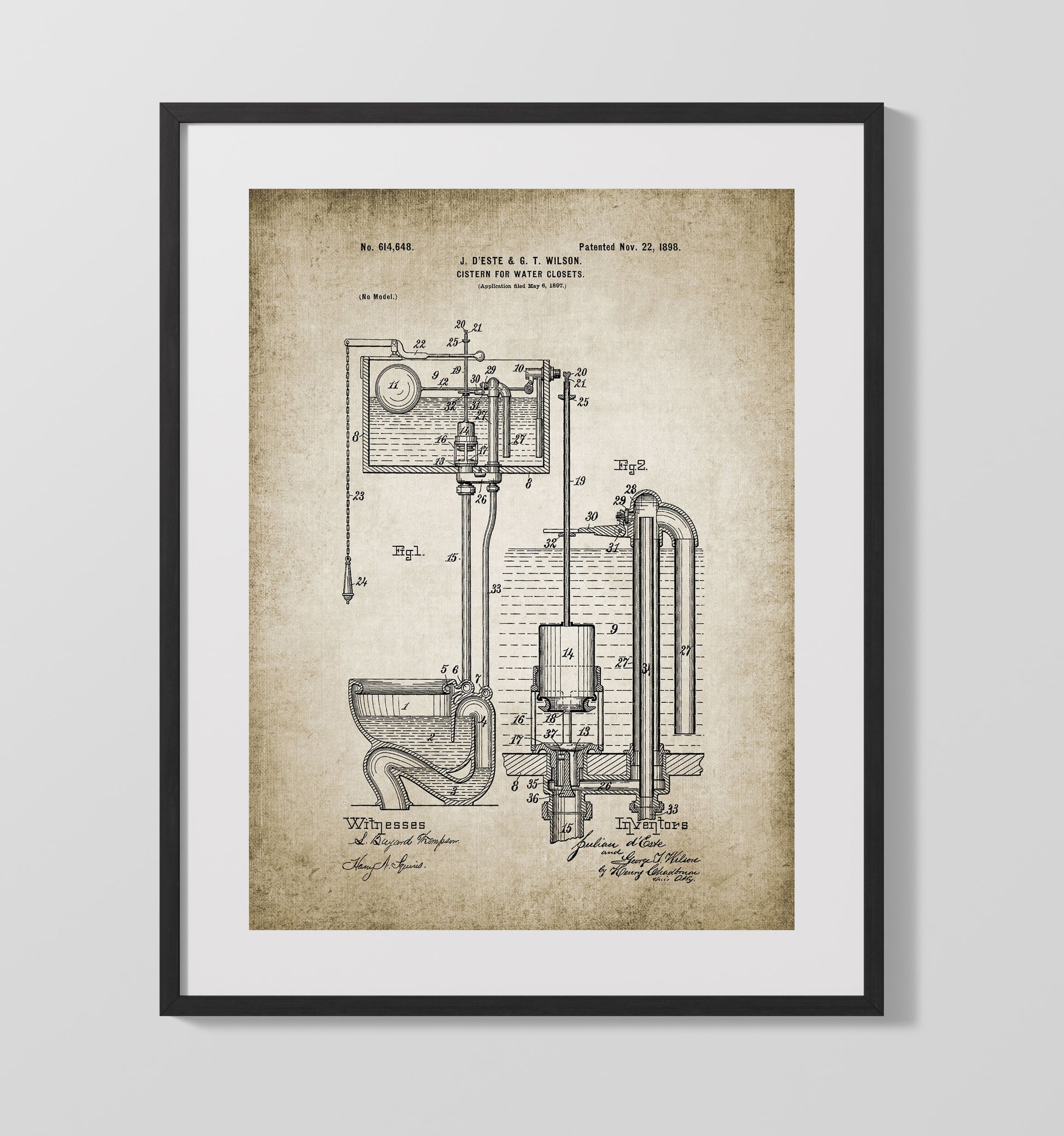 Patent Print - Toilet System - Water Closet Patent Patent Wall Art